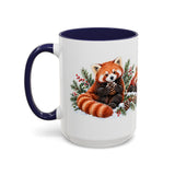 Red Panda Mug, Cozy Winter Woodland, 11oz or 15oz — 15oz / Navy — left