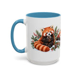 Red Panda Mug, Cozy Winter Woodland, 11oz or 15oz — 15oz / Light Blue — left