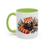 Red Panda Mug, Cozy Winter Woodland, 11oz or 15oz — 11oz / Light Green — left