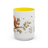 Red Squirrel Accent Mug | Watercolor Nature Coffee Cup | 11oz 15oz Woodland Animal Gift — 15oz / Yellow — front