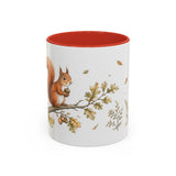 Red Squirrel Accent Mug | Watercolor Nature Coffee Cup | 11oz 15oz Woodland Animal Gift — 11oz / Red — front