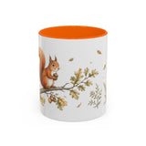 Red Squirrel Accent Mug | Watercolor Nature Coffee Cup | 11oz 15oz Woodland Animal Gift — 11oz / Orange — front
