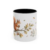 Red Squirrel Accent Mug | Watercolor Nature Coffee Cup | 11oz 15oz Woodland Animal Gift — 11oz / Black — front