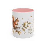 Red Squirrel Accent Mug | Watercolor Nature Coffee Cup | 11oz 15oz Woodland Animal Gift — 11oz / Pink — front