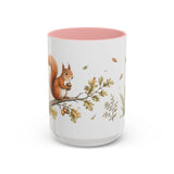 Red Squirrel Accent Mug | Watercolor Nature Coffee Cup | 11oz 15oz Woodland Animal Gift — 15oz / Pink — front