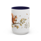 Red Squirrel Accent Mug | Watercolor Nature Coffee Cup | 11oz 15oz Woodland Animal Gift — 15oz / Navy — front