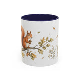 Red Squirrel Accent Mug | Watercolor Nature Coffee Cup | 11oz 15oz Woodland Animal Gift — 11oz / Navy — front