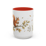 Red Squirrel Accent Mug | Watercolor Nature Coffee Cup | 11oz 15oz Woodland Animal Gift — 15oz / Red — front