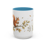 Red Squirrel Accent Mug | Watercolor Nature Coffee Cup | 11oz 15oz Woodland Animal Gift — 15oz / Light Blue — front