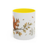 Red Squirrel Accent Mug | Watercolor Nature Coffee Cup | 11oz 15oz Woodland Animal Gift — 11oz / Yellow — front