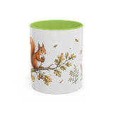 Red Squirrel Accent Mug | Watercolor Nature Coffee Cup | 11oz 15oz Woodland Animal Gift — 11oz / Light Green — front