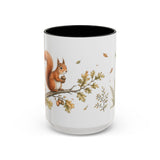 Red Squirrel Accent Mug | Watercolor Nature Coffee Cup | 11oz 15oz Woodland Animal Gift — 15oz / Black — front