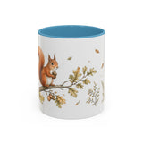 Red Squirrel Accent Mug | Watercolor Nature Coffee Cup | 11oz 15oz Woodland Animal Gift — 11oz / Light Blue — front