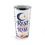 Rest Then Rise 20oz Tumbler, Botanical Inspirational Quote Gift, Insulated Stainless Steel Travel Cup — Front view — Photo 1