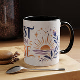 Rest Then Rise Mug, Botanical Inspirational Coffee Cup, Encouragement Gift, 11oz 15oz Accent Mug — 11oz / Black — context-1