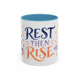Rest Then Rise Mug, Botanical Inspirational Coffee Cup, Encouragement Gift, 11oz 15oz Accent Mug — 11oz / Light Blue — front