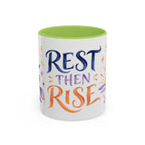 Rest Then Rise Mug, Botanical Inspirational Coffee Cup, Encouragement Gift, 11oz 15oz Accent Mug — 11oz / Light Green — front
