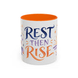 Rest Then Rise Mug, Botanical Inspirational Coffee Cup, Encouragement Gift, 11oz 15oz Accent Mug — 11oz / Orange — front
