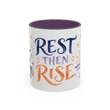 Rest Then Rise Mug, Botanical Inspirational Coffee Cup, Encouragement Gift, 11oz 15oz Accent Mug — 11oz / Purple — front