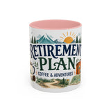 Retirement Plan Coffee And Adventures Mug — Travel Retirement Gift — Accent Color Ceramic 11oz 15oz — Front view — Photo 3