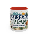 Retirement Plan Coffee And Adventures Mug — Travel Retirement Gift — Accent Color Ceramic 11oz 15oz — Front view — Photo 4