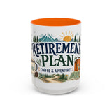 Retirement Plan Coffee And Adventures Mug — Travel Retirement Gift — Accent Color Ceramic 11oz 15oz — Front view — Photo 13