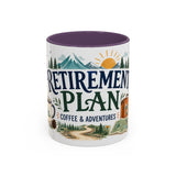 Retirement Plan Coffee And Adventures Mug — Travel Retirement Gift — Accent Color Ceramic 11oz 15oz — Front view — Photo 16