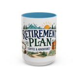 Retirement Plan Coffee And Adventures Mug — Travel Retirement Gift — Accent Color Ceramic 11oz 15oz — Front view — Photo 10