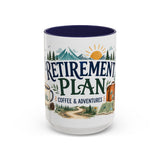 Retirement Plan Coffee And Adventures Mug — Travel Retirement Gift — Accent Color Ceramic 11oz 15oz — Front view — Photo 6