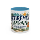 Retirement Plan Coffee And Adventures Mug — Travel Retirement Gift — Accent Color Ceramic 11oz 15oz — Front view — Photo 9