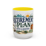 Retirement Plan Coffee And Adventures Mug — Travel Retirement Gift — Accent Color Ceramic 11oz 15oz — Front view — Photo 14