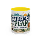 Retirement Plan Coffee And Adventures Mug — Travel Retirement Gift — Accent Color Ceramic 11oz 15oz — Front view — Photo 12