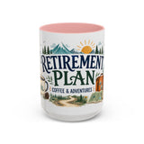 Retirement Plan Coffee And Adventures Mug — Travel Retirement Gift — Accent Color Ceramic 11oz 15oz — Front view — Photo 7