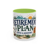 Retirement Plan Coffee And Adventures Mug — Travel Retirement Gift — Accent Color Ceramic 11oz 15oz — Front view — Photo 15