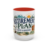 Retirement Plan Coffee And Adventures Mug — Travel Retirement Gift — Accent Color Ceramic 11oz 15oz — Front view — Photo 8