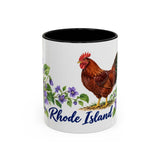 Rhode Island State Bird and Flower Mug, Watercolor Botanical Coffee Cup, Nature Lover Gift, 11oz 15oz Accent Mug — 11oz / Black — front