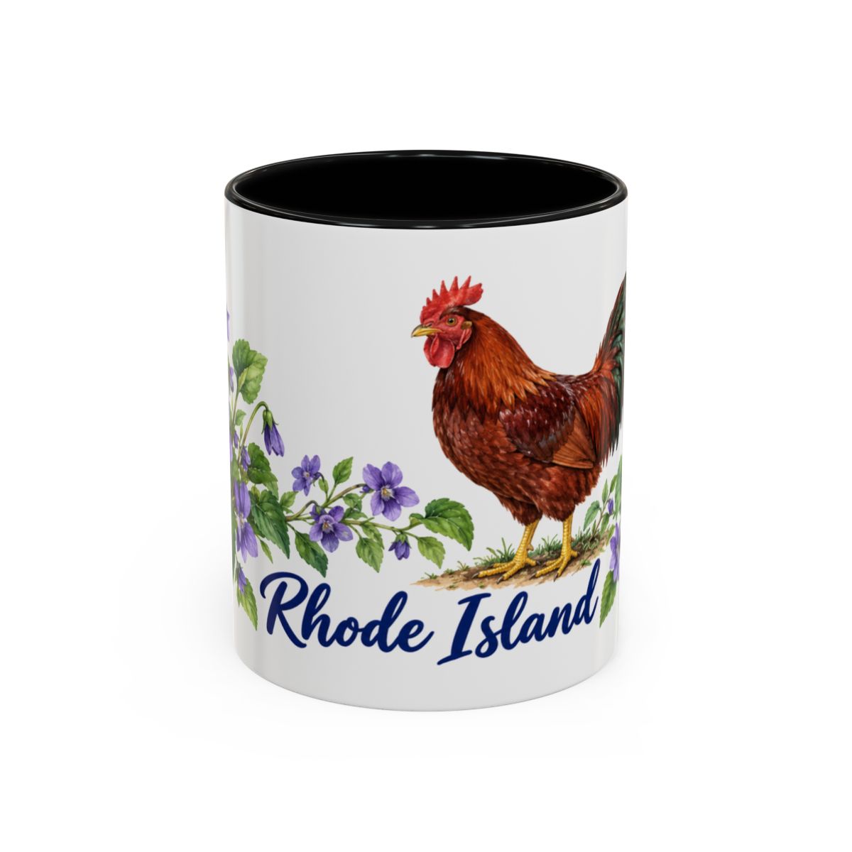 Rhode Island State Bird and Flower Mug, Watercolor Botanical Coffee Cup, Nature Lover Gift, 11oz 15oz Accent Mug — 11oz / Black — front