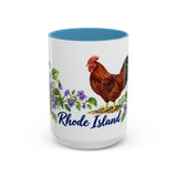 Rhode Island State Bird and Flower Mug, Watercolor Botanical Coffee Cup, Nature Lover Gift, 11oz 15oz Accent Mug — 15oz / Light Blue — front