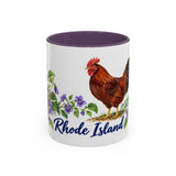 Rhode Island State Bird and Flower Mug, Watercolor Botanical Coffee Cup, Nature Lover Gift, 11oz 15oz Accent Mug — 11oz / Purple — front