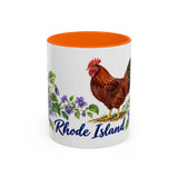 Rhode Island State Bird and Flower Mug, Watercolor Botanical Coffee Cup, Nature Lover Gift, 11oz 15oz Accent Mug — 11oz / Orange — front