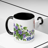 Rhode Island State Bird and Flower Mug, Watercolor Botanical Coffee Cup, Nature Lover Gift, 11oz 15oz Accent Mug — 11oz / Black — context-2