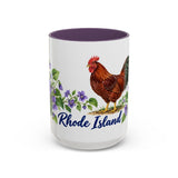 Rhode Island State Bird and Flower Mug, Watercolor Botanical Coffee Cup, Nature Lover Gift, 11oz 15oz Accent Mug — 15oz / Purple — front