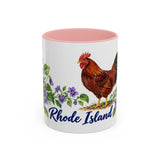 Rhode Island State Bird and Flower Mug, Watercolor Botanical Coffee Cup, Nature Lover Gift, 11oz 15oz Accent Mug — 11oz / Pink — front