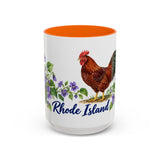 Rhode Island State Bird and Flower Mug, Watercolor Botanical Coffee Cup, Nature Lover Gift, 11oz 15oz Accent Mug — 15oz / Orange — front