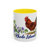 Rhode Island State Bird and Flower Mug, Watercolor Botanical Coffee Cup, Nature Lover Gift, 11oz 15oz Accent Mug — 11oz / Yellow — front