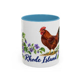 Rhode Island State Bird and Flower Mug, Watercolor Botanical Coffee Cup, Nature Lover Gift, 11oz 15oz Accent Mug — 11oz / Light Blue — front