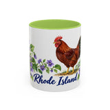 Rhode Island State Bird and Flower Mug, Watercolor Botanical Coffee Cup, Nature Lover Gift, 11oz 15oz Accent Mug — 11oz / Light Green — front