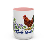 Rhode Island State Bird and Flower Mug, Watercolor Botanical Coffee Cup, Nature Lover Gift, 11oz 15oz Accent Mug — 15oz / Pink — front