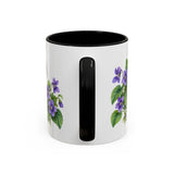 Rhode Island State Bird and Flower Mug, Watercolor Botanical Coffee Cup, Nature Lover Gift, 11oz 15oz Accent Mug — 11oz / Black — back