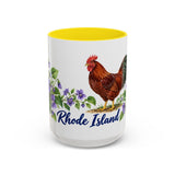 Rhode Island State Bird and Flower Mug, Watercolor Botanical Coffee Cup, Nature Lover Gift, 11oz 15oz Accent Mug — 15oz / Yellow — front